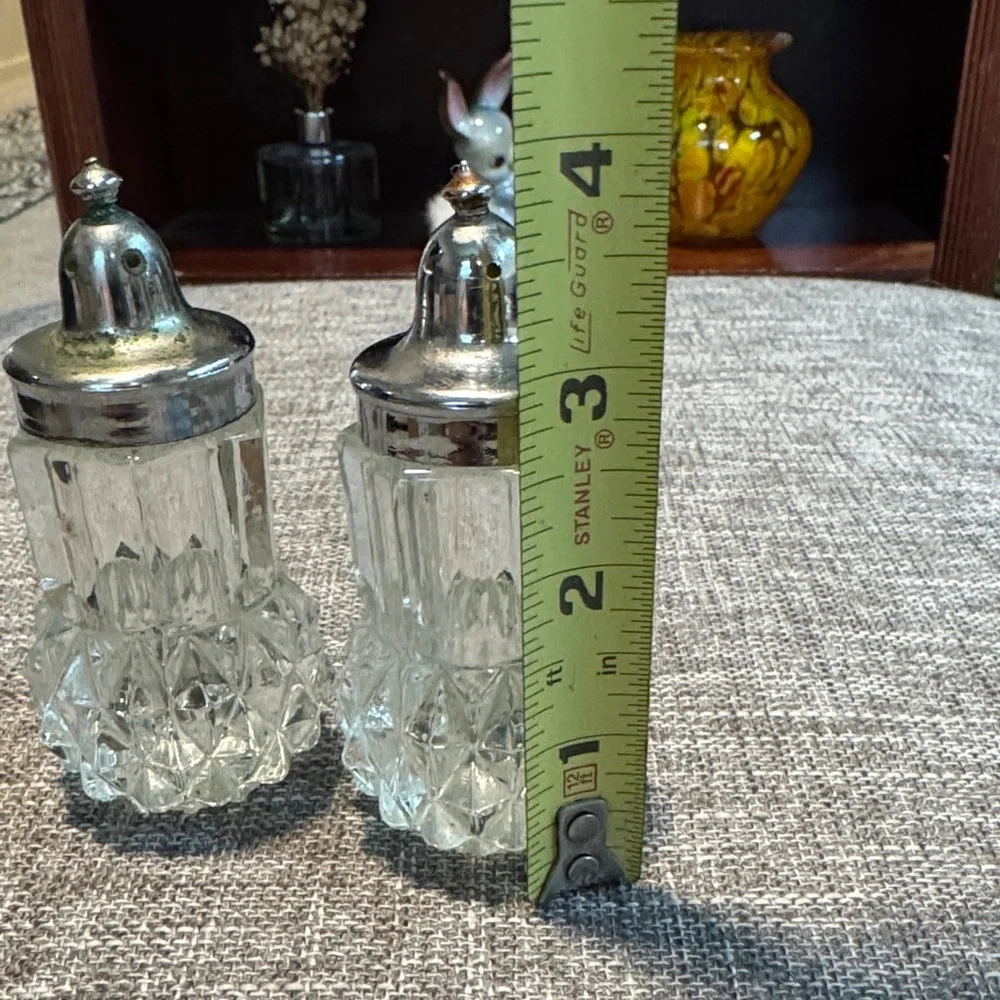 Vintage Glass Salt and Pepper Shakers with Silver Tops